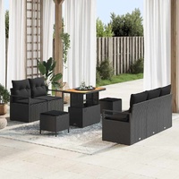 8 Piece Garden Sofa Set with Cushions Black Poly Rattan Acacia