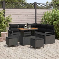 8 Piece Garden Sofa Set with Cushions Black Poly Rattan Acacia