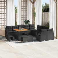 13 Piece Garden Sofa Set with Cushions Black Poly Rattan Acacia