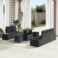 8 Piece Garden Sofa Set with Cushions Black Poly Rattan Acacia