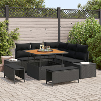 8 Piece Garden Sofa Set with Cushions Black Poly Rattan Acacia