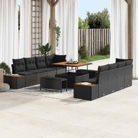 11 Piece Garden Sofa Set with Cushions Black Poly Rattan Acacia
