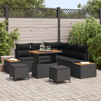 8 Piece Garden Sofa Set with Cushions Black Poly Rattan Acacia