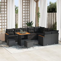 12 Piece Garden Sofa Set with Cushions Black Poly Rattan Acacia