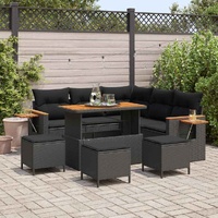 9 Piece Garden Sofa Set with Cushions Black Poly Rattan Acacia