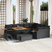 12 Piece Garden Sofa Set with Cushions Black Poly Rattan Acacia