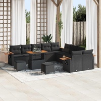 Garden Sofa Set with Cushion 17 pcs Black Poly Rattan