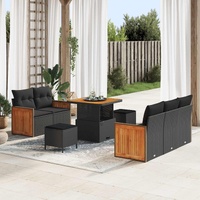 Garden Sofa Set with Cushion 10 pcs Black Poly Rattan