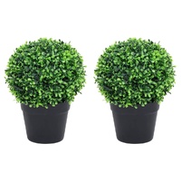 Artificial Boxwood Plants 2 pcs with Pots Ball Shaped Green 27 cm