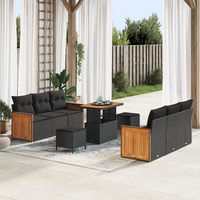 9 Piece Garden Sofa Set with Cushions Black Poly Rattan Acacia