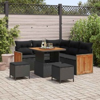 8 Piece Garden Sofa Set with Cushions Black Poly Rattan Acacia
