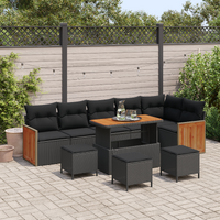 10 Piece Garden Sofa Set With Cushions Black Poly Rattan Acacia