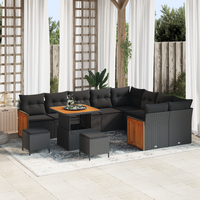 12 Piece Garden Sofa Set with Cushions Black Poly Rattan Acacia