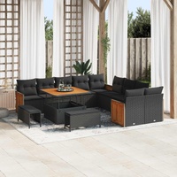 Garden Sofa Set with Cushion 17 pcs Black Poly Rattan