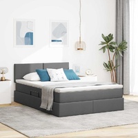 Bed with LED Strip Lights Dark Grey 137 x 190 cm Fabric