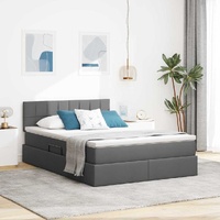 Bed with LED Strip Lights Dark Grey 137 x 190 cm Fabric