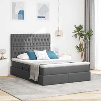 Storage Bed with Headboard Dark Grey 153 x 203 cm Fabric
