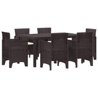 Garden Dining Set 7 pcs Brown Polt rattan