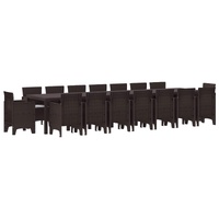 Garden Dining Set with Cushions with Cushion 17 pcs Brown PP
