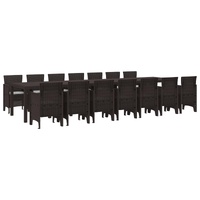 Garden Dining Set with Cushions with Cushion 15 pcs Brown PP