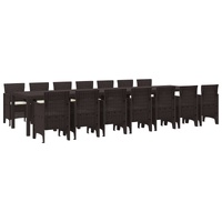 Garden Dining Set with Cushions with Cushion 15 pcs Brown PP