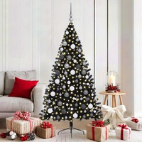 Artificial Pre-lit Christmas Tree Black 180 cm PVC