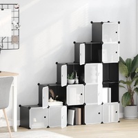 Storage Cube Organiser with 15 Cubes and Doors Black PP