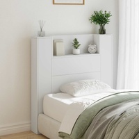 Storage Headboard with LED White Engineered Wood
