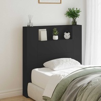 Storage Headboard with LED Black Engineered Wood