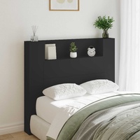 Storage Headboard with LED Black Engineered Wood