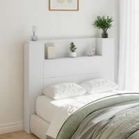 Storage Headboard with LED White Engineered Wood
