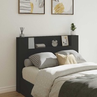 Storage Headboard with LED Black Engineered Wood