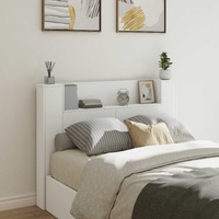 Storage Headboard with LED White Engineered Wood