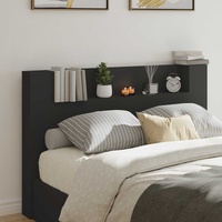 Storage Headboard with LED Black Engineered Wood