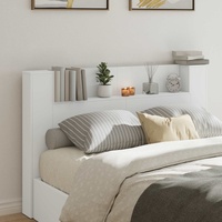 Storage Headboard with LED White Engineered Wood
