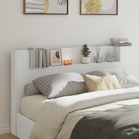 Storage Headboard with LED White Engineered Wood