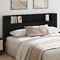 Storage Headboard with LED Black Oak Engineered Wood