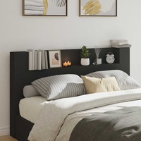 Storage Headboard with LED Black Engineered Wood