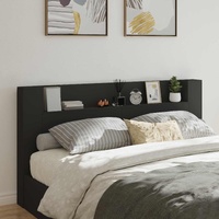 Storage Headboard with LED Black Engineered Wood