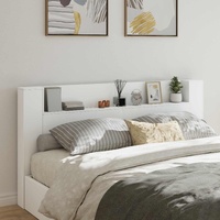 Storage Headboard with LED White Engineered Wood