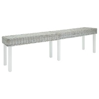 Bench White 160x35x45 cm Natural Kubu Rattan & Solid Wood Mahogany