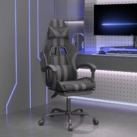 Swivel Gaming Chair with Footrest Black&Grey Faux Leather