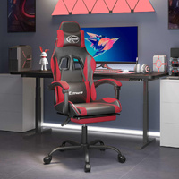 Swivel Gaming Chair with Footrest Black&Red Faux Leather