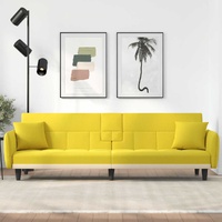 Sofa Bed with Cup Holders Light Yellow Fabric