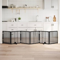 Dog Gate with Door Foldable 6 Panels Black 300 cm Poplar Wood