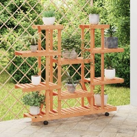Flower Stand with Wheels 110x25x115 cm Solid Wood Fir