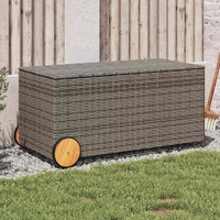 Garden Storage Box with Wheels Grey 190L Poly Rattan