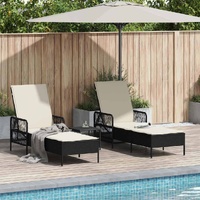 Sun Lounger 3 pcs Black and Cream White 55 x 200 x 92 cm