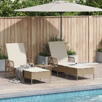 Sun Lounger 3 pcs Beige and Cream White 55 x 200 x 92 cm