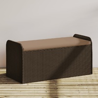 Storage Bench with Cushion Brown 115x51x52 cm Poly Rattan